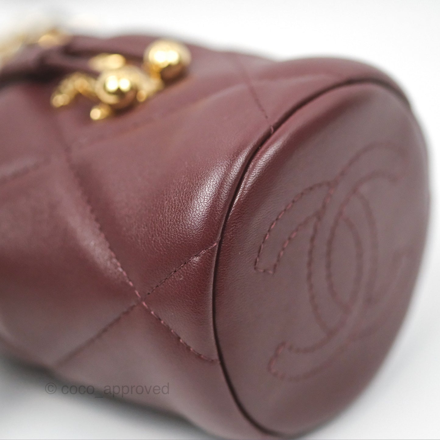 Chanel Mini Bucket Bag with Fluffy Chain Burgundy Lambskin Gold Hardware