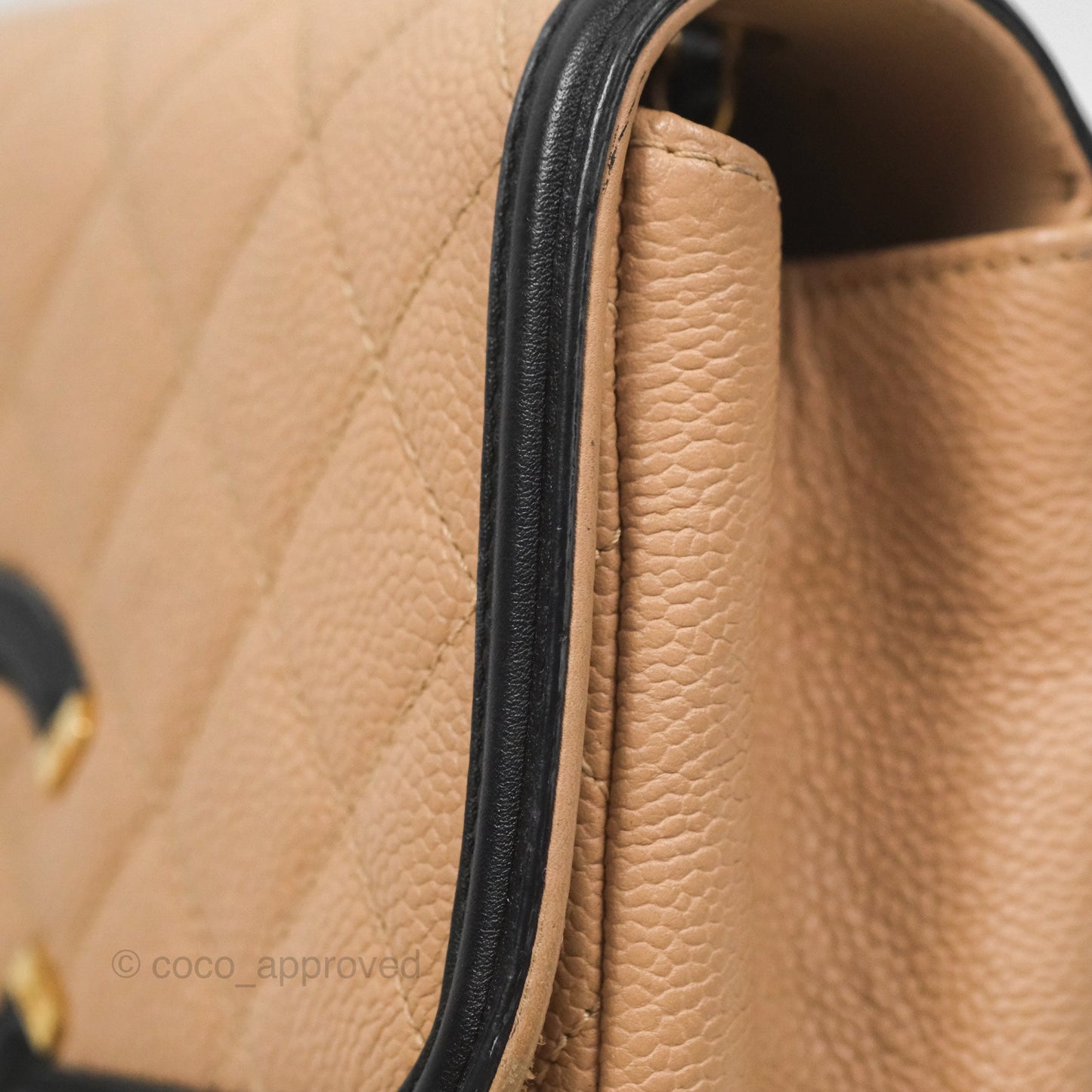 Chanel Small CC Filigree Flap Quilted Beige Black Caviar