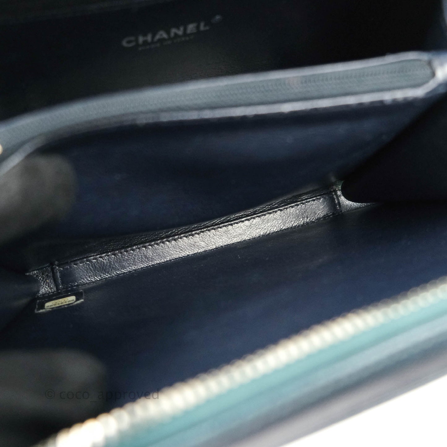 Chanel Quilted Medium CC Filigree Vanity Case Iridescent Dark Turquoise Caviar Rainbow Hardware
