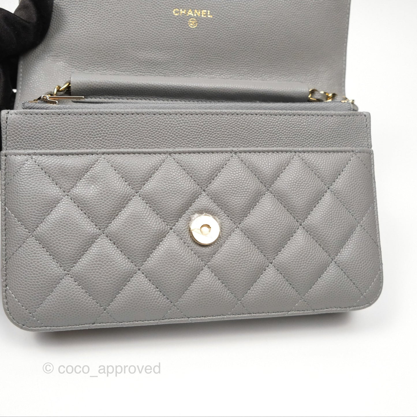 Chanel Classic Quilted Wallet On Chain WOC Grey Caviar Gold Hardware