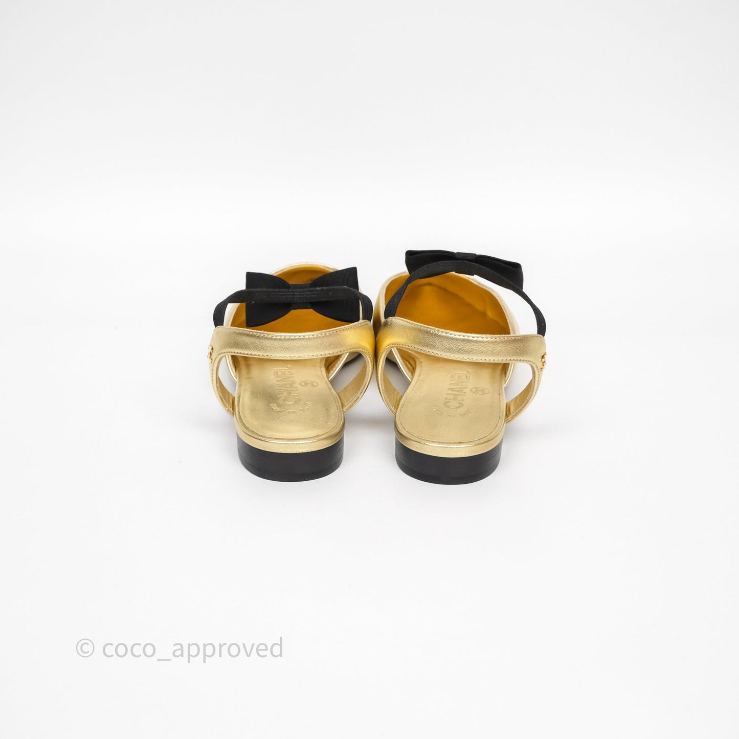 Chanel Bow Two-Tone Slingback Flats Gold/ Black Size 37.5
