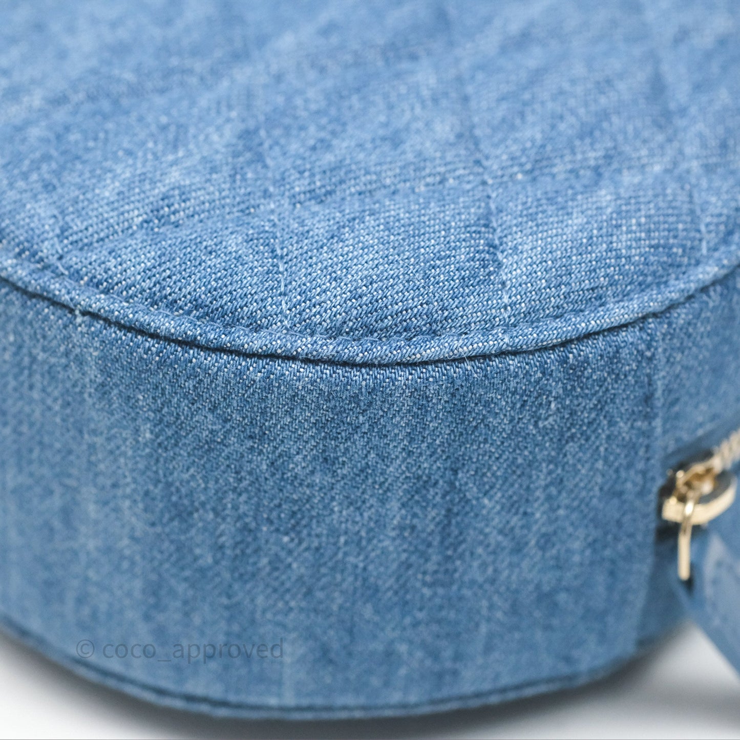 Chanel Quilted Pearl Crush Round Clutch With Chain Denim Aged Gold Hardware