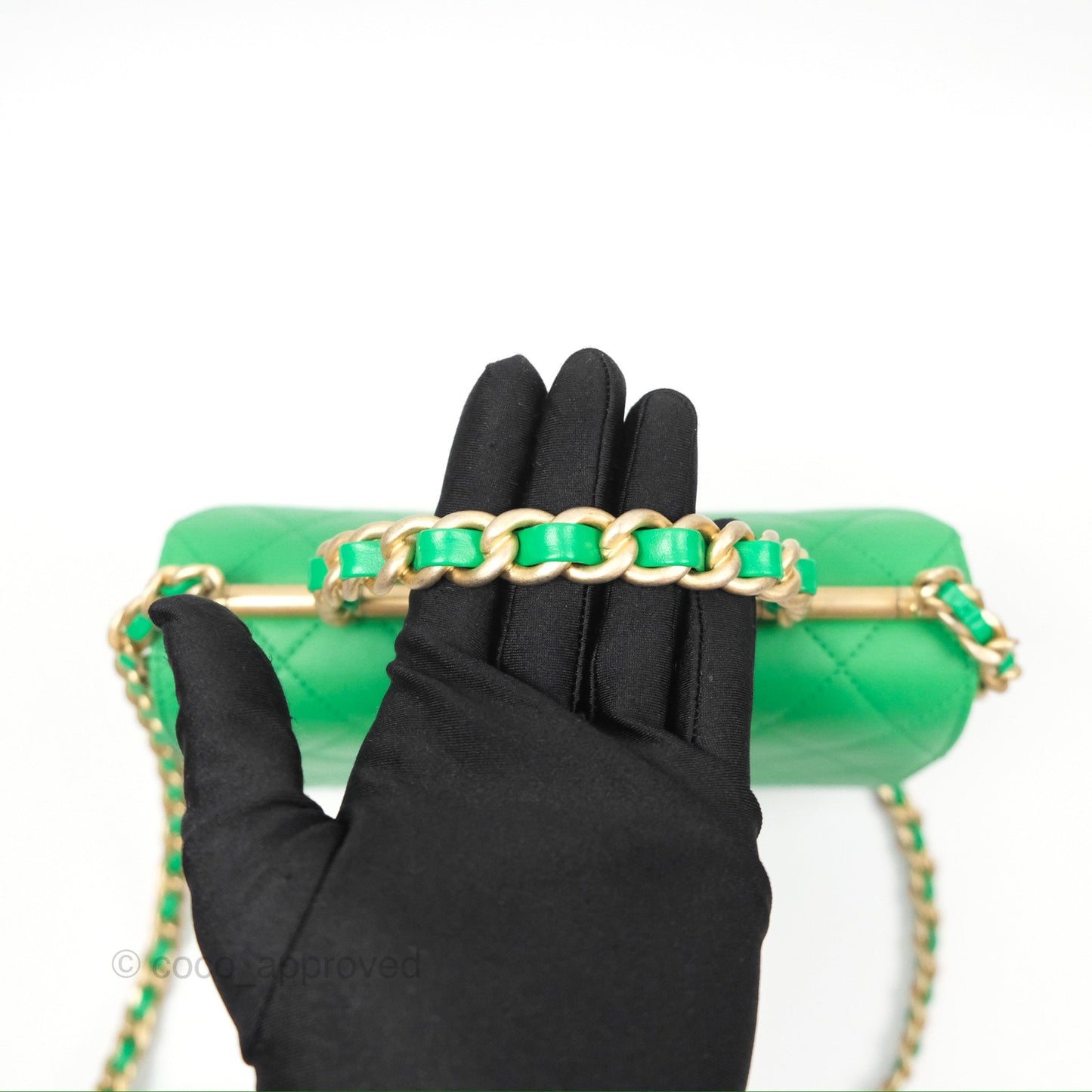 Chanel CC Quilted Flap Bag With Top Handle Green Calfskin Gold Hardware