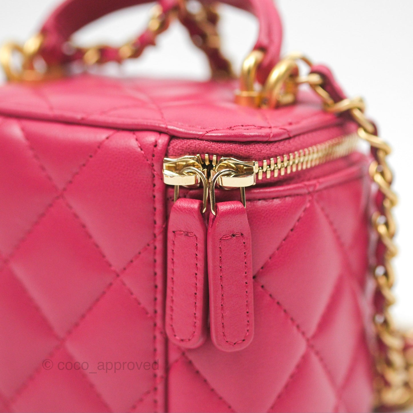 Chanel Mini Top Handle Vanity With Chain Dark Pink Lambskin Aged Gold Hardware