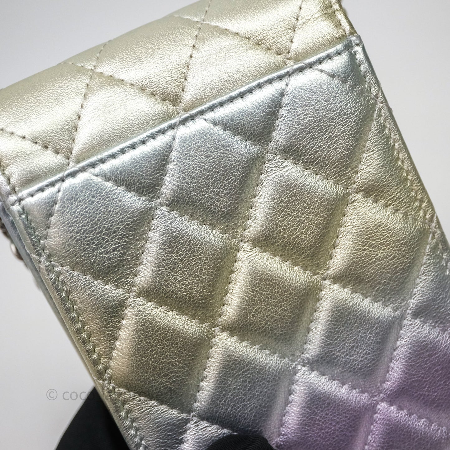 Chanel Classic Quilted Metallic Rainbow Lambskin Phone Holder Rainbow Hardware