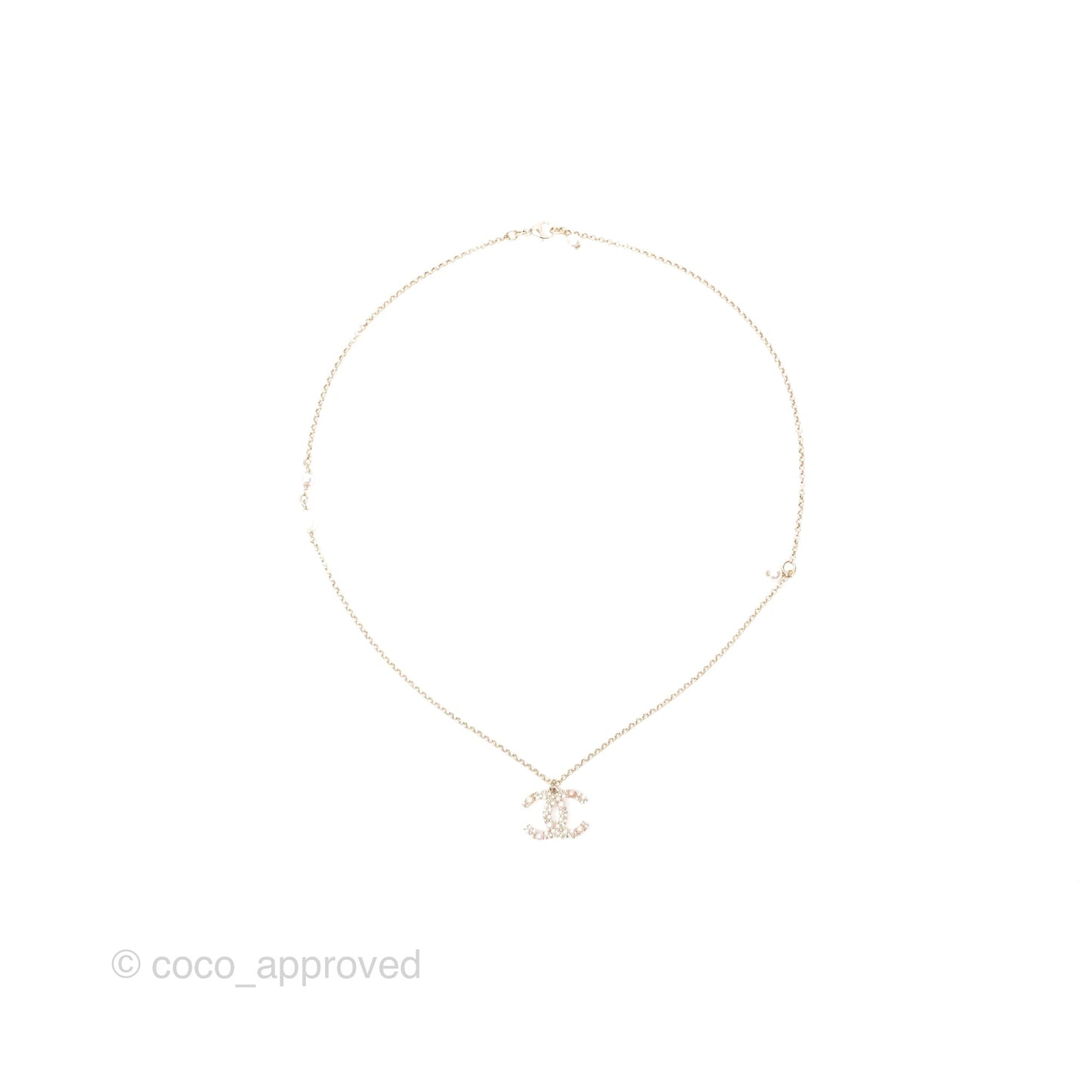 Chanel CC Pearl Necklace Gold Tone 20K