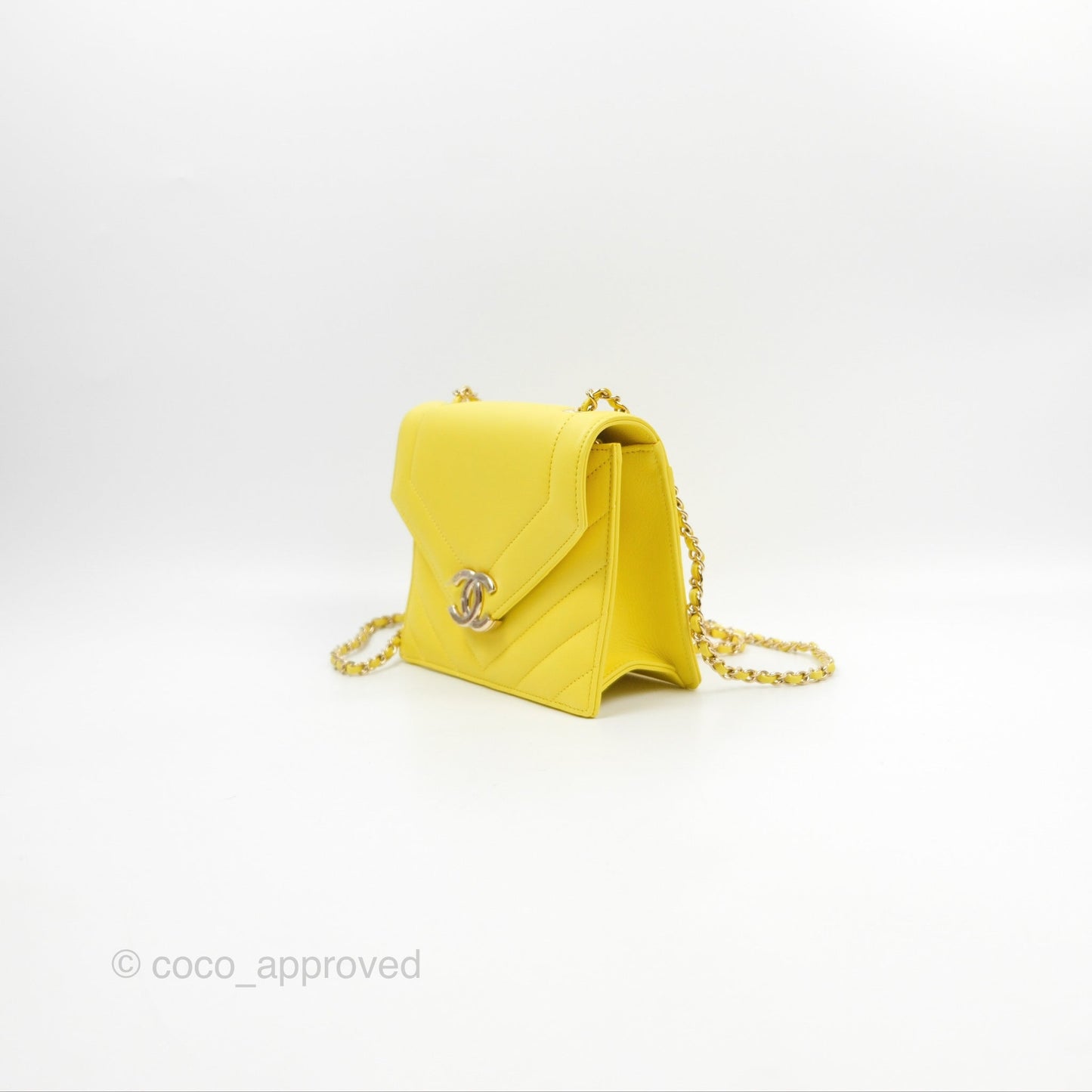 Chanel Chevron Square Envelope Flap Bag Yellow 19C