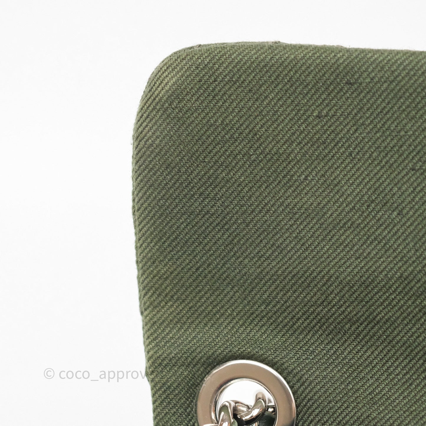 Chanel Camellia Flap Bag Army Green Denim Silver Hardware