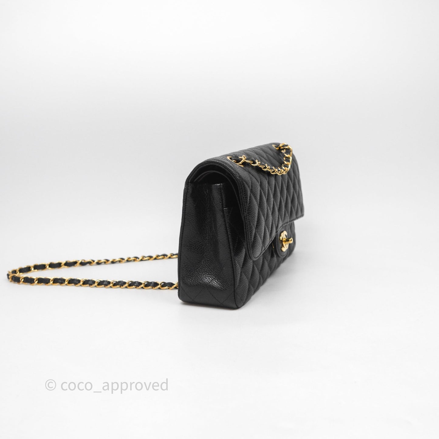 Chanel Classic M/L Medium Flap Quilted Black Caviar Gold Hardware