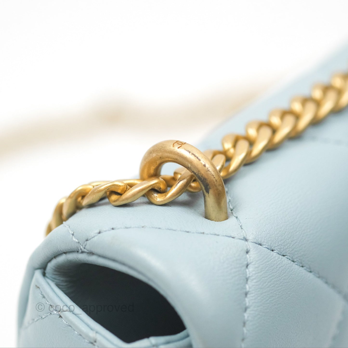 Chanel Quilted Enamel Pending CC Mini Square Flap Baby Blue Lambskin 22P