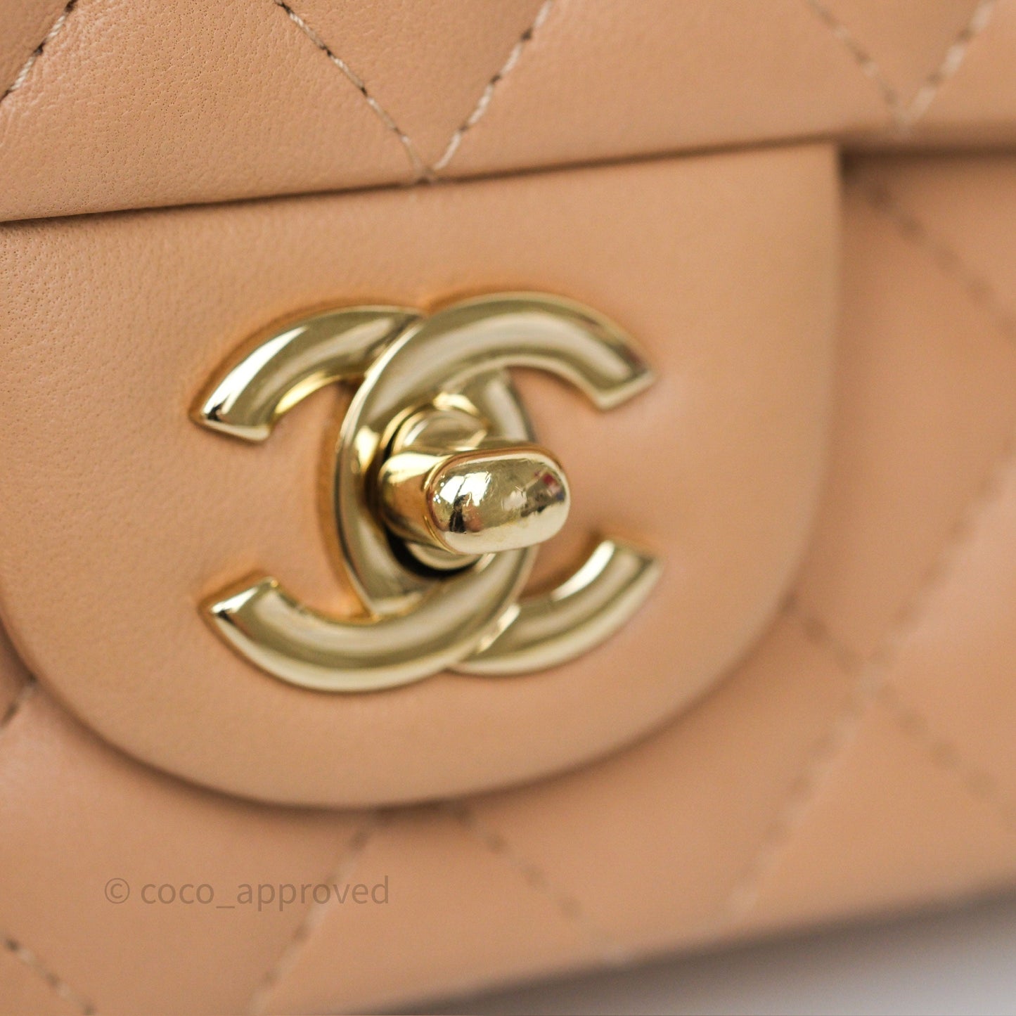Chanel Mini Rectangular Quilted Beige Lambskin Gold Hardware