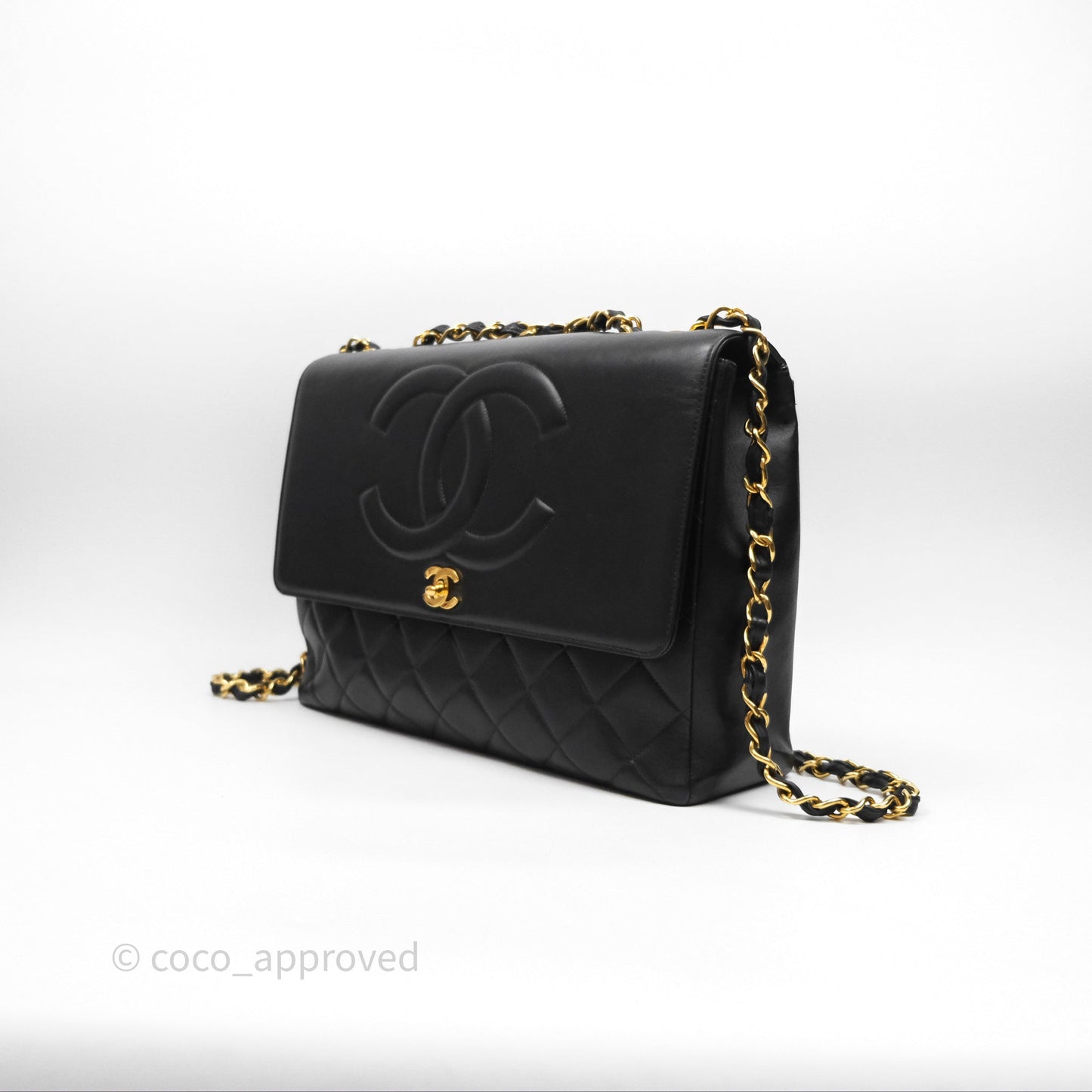 Chanel Vintage Maxi Quilted CC Flap Bag Black Lambskin Gold Hardware