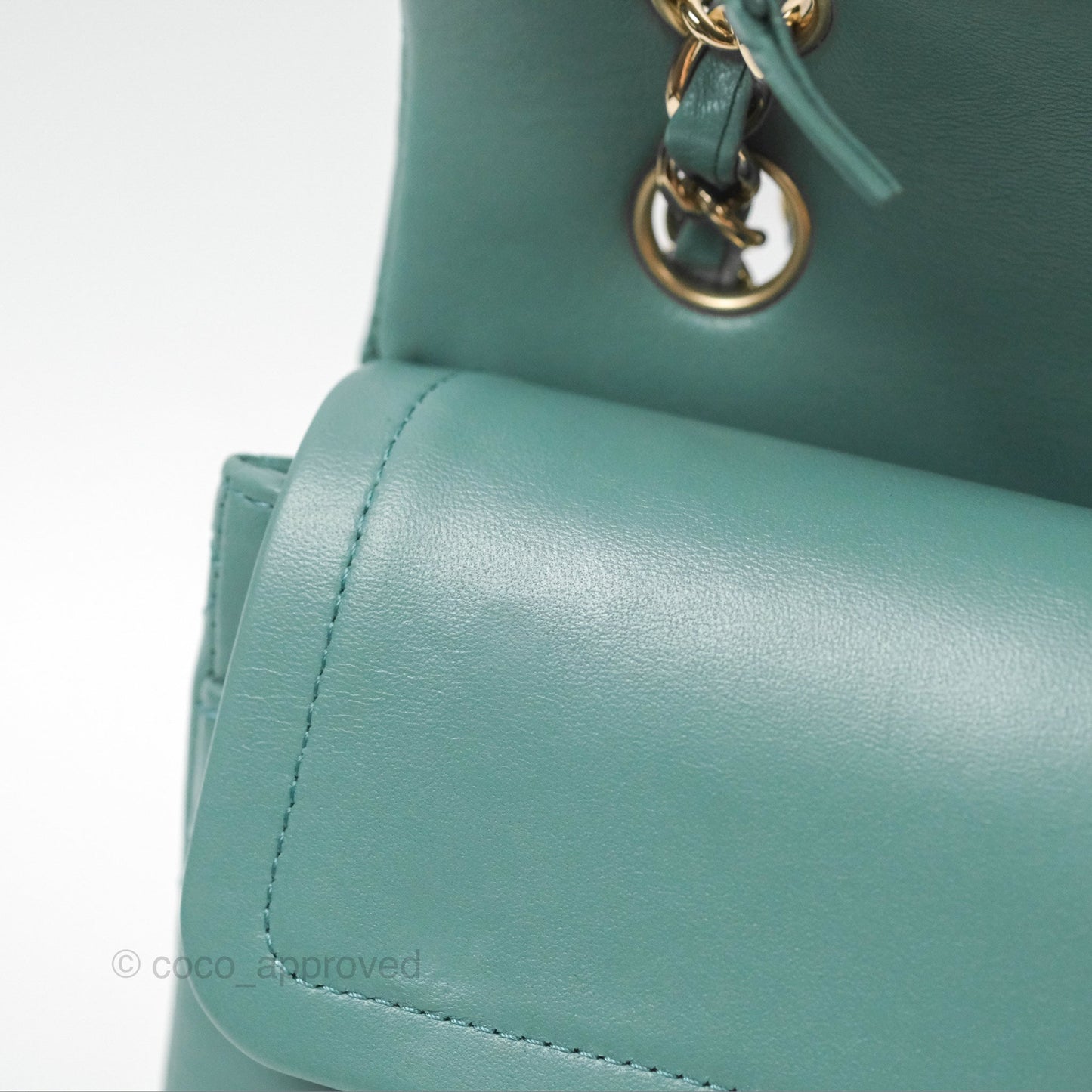 Chanel Small Quilted Classic Flap Dark Tiffany Green Lambskin Gold Hardware