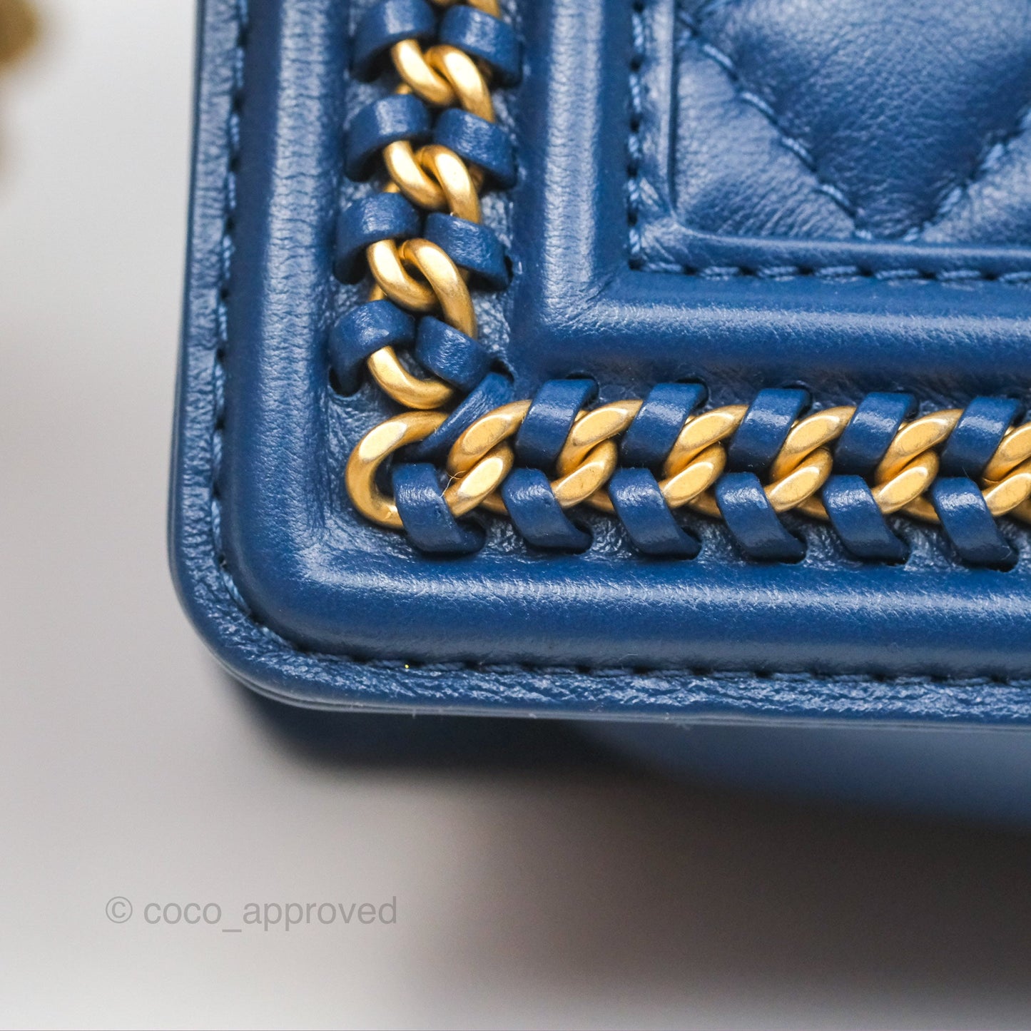 Chanel Quilted Medium Boy With Handle Dark Blue Calfskin Aged Gold Hardware