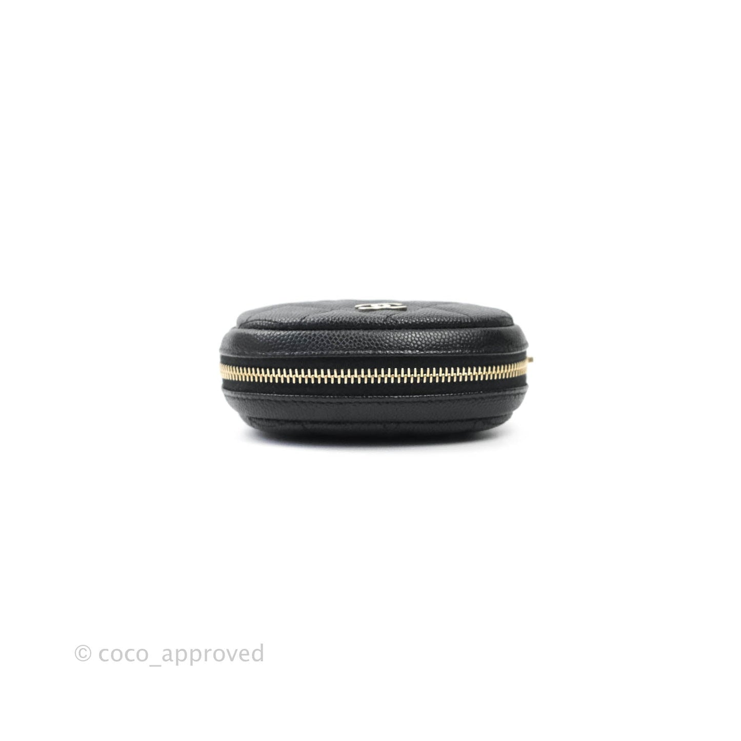 Chanel CC Round Coin Purse Black Caviar Gold Hardware