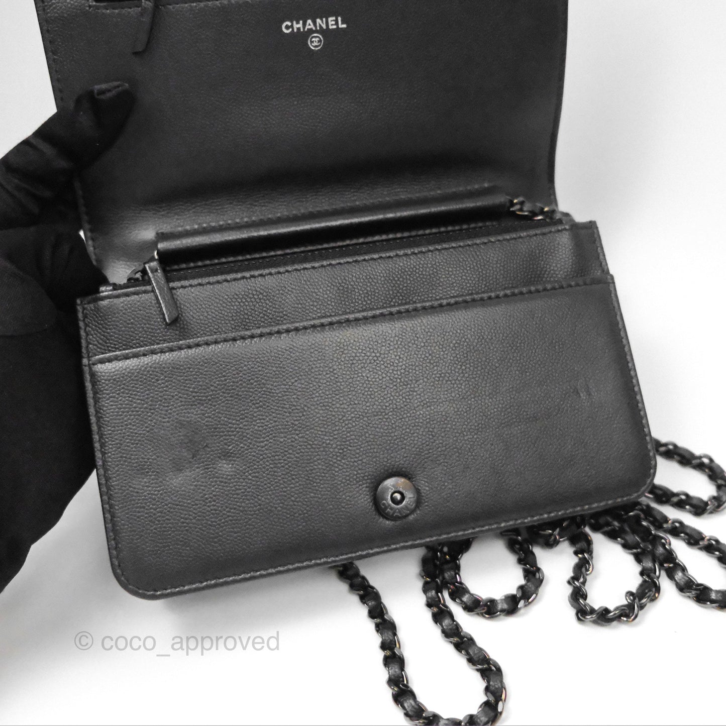 Chanel Quilted Boy Wallet on Chain WOC So Black Caviar