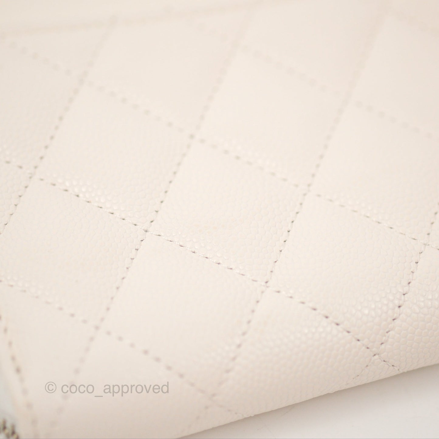 Chanel Quilted Zip Long Wallet White Caviar Silver Hardware