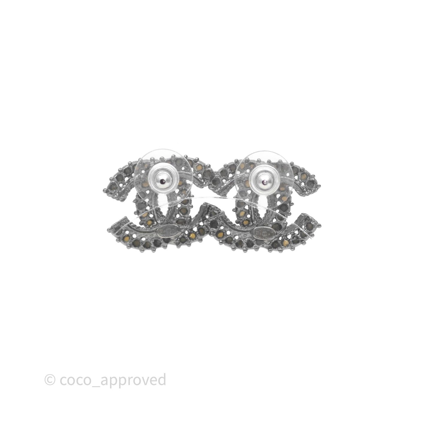 Chanel Resin Stone CC Earrings Ruthenium Hardware 14A