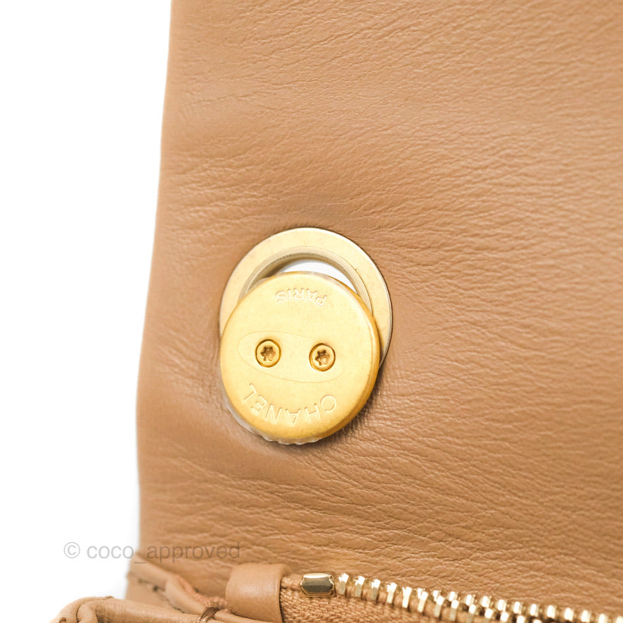 Chanel Flap Bag with Adjustable Strap Beige Lambskin Aged Gold Hardware 22K