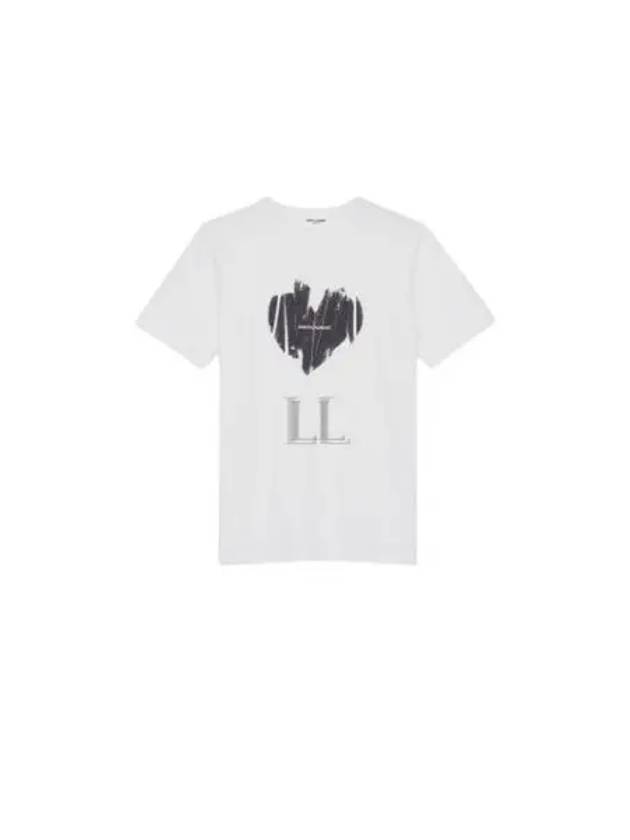 Luxury Saint Laurent Heart Print Short Sleeve T-Shirt White