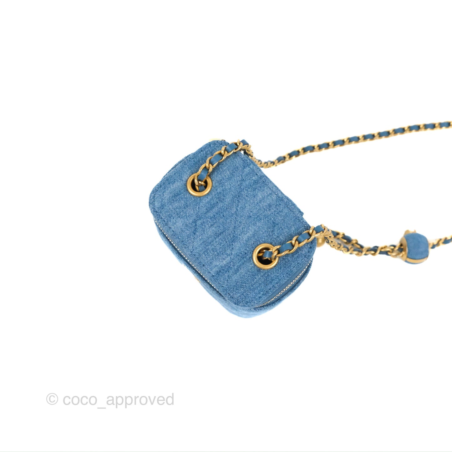 Chanel Mini Pearl Crush Vanity With Chain Denim Aged Gold Hardware