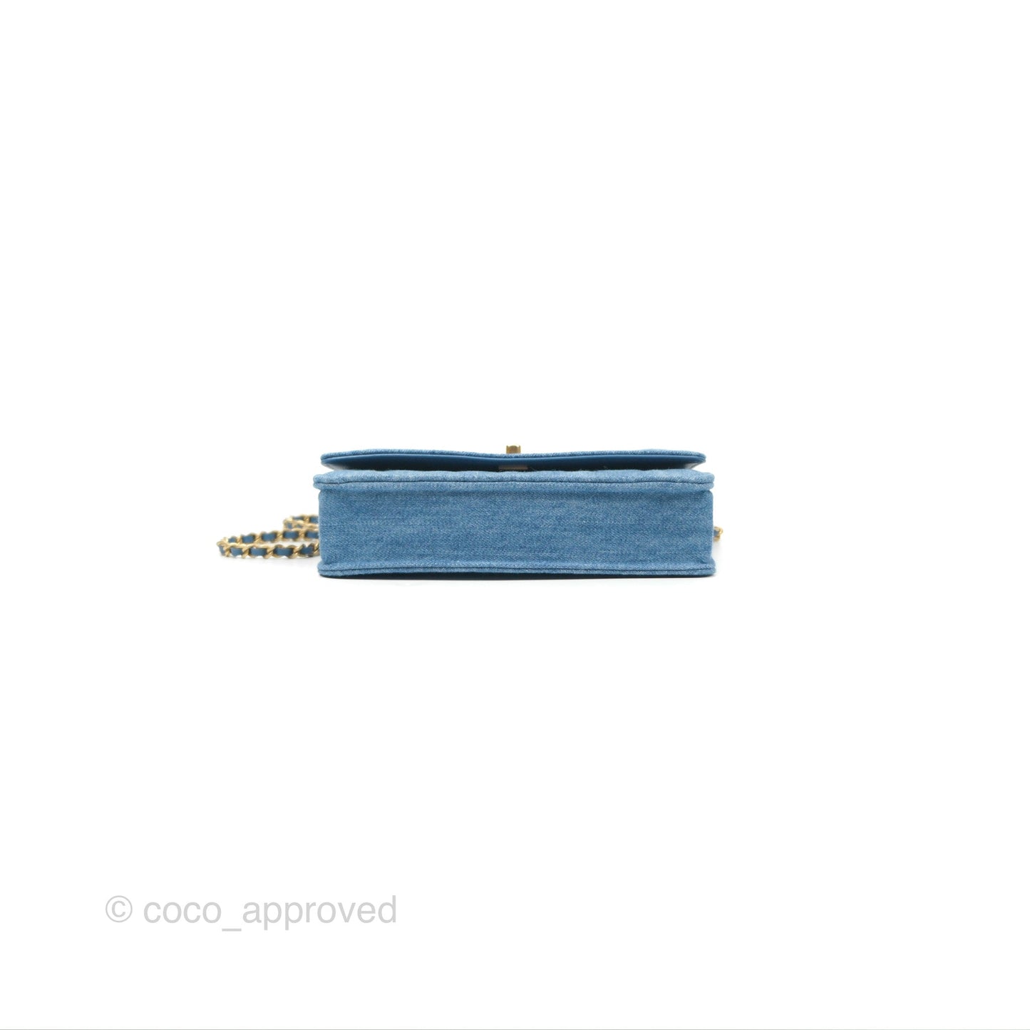 Chanel Quilted Pearl Crush Wallet on Chain WOC Denim Aged Gold Hardware