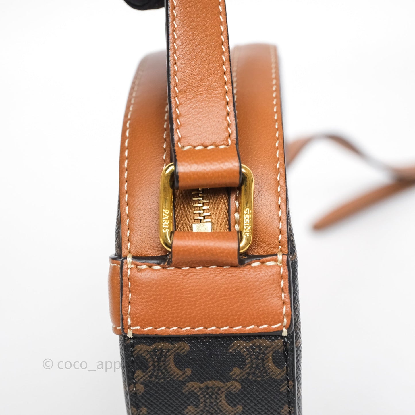 Celine Round Purse on Strap Triomphe Canvas Tan