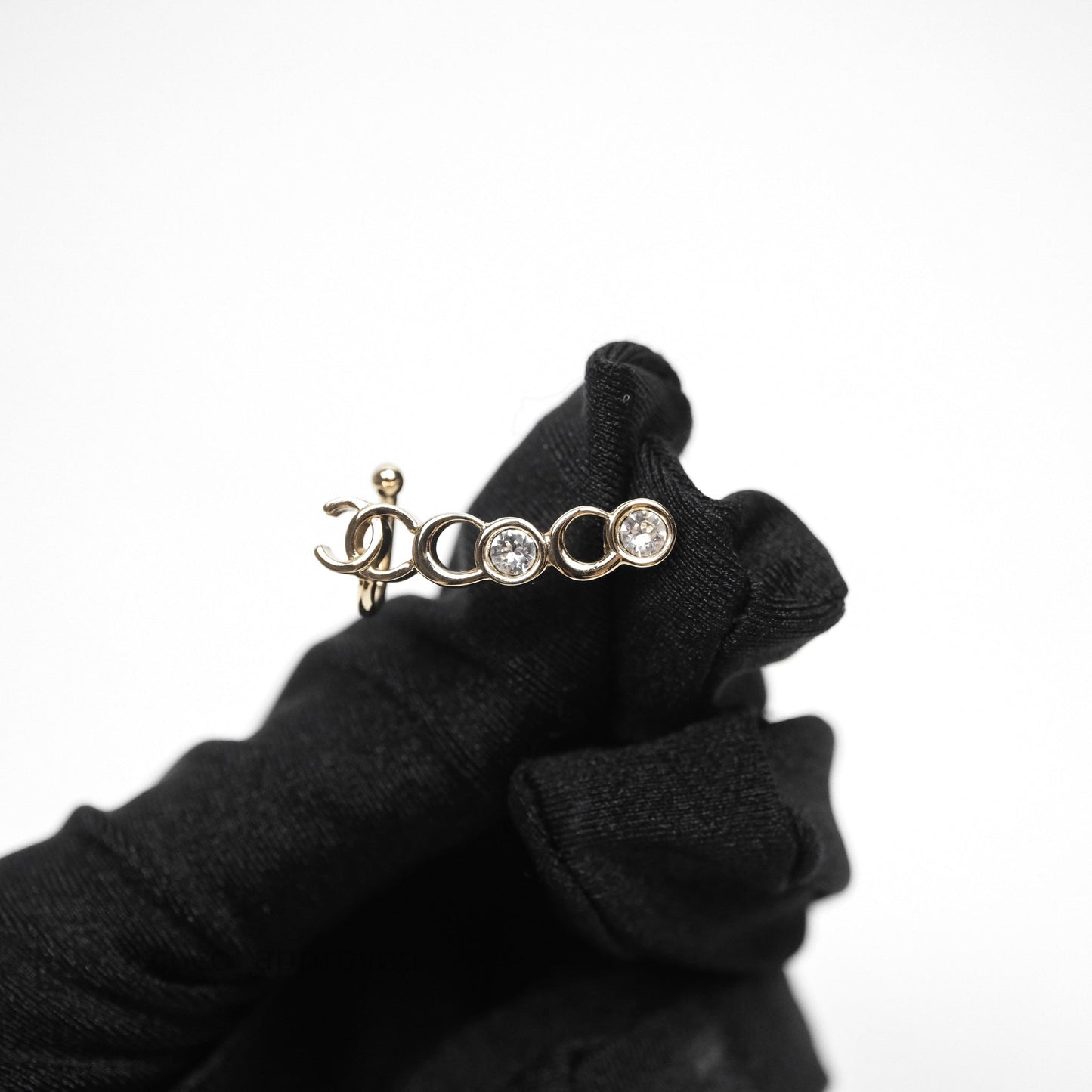 Chanel CC Coco Crystal Earrings Ear Cuff Gold Tone 22P