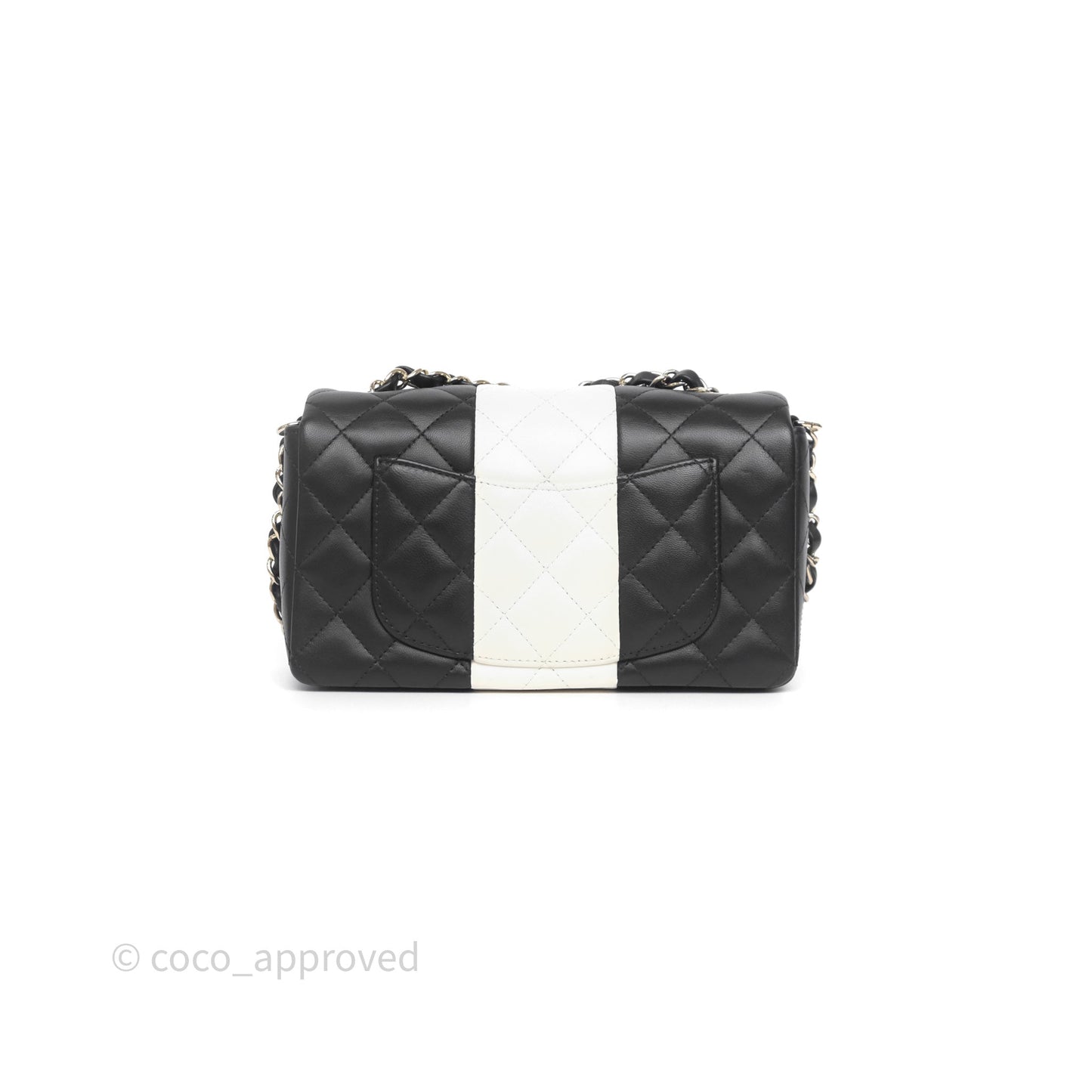 Chanel Mini Rectangular Flap Quilted Black White Lambskin Gold Hardware