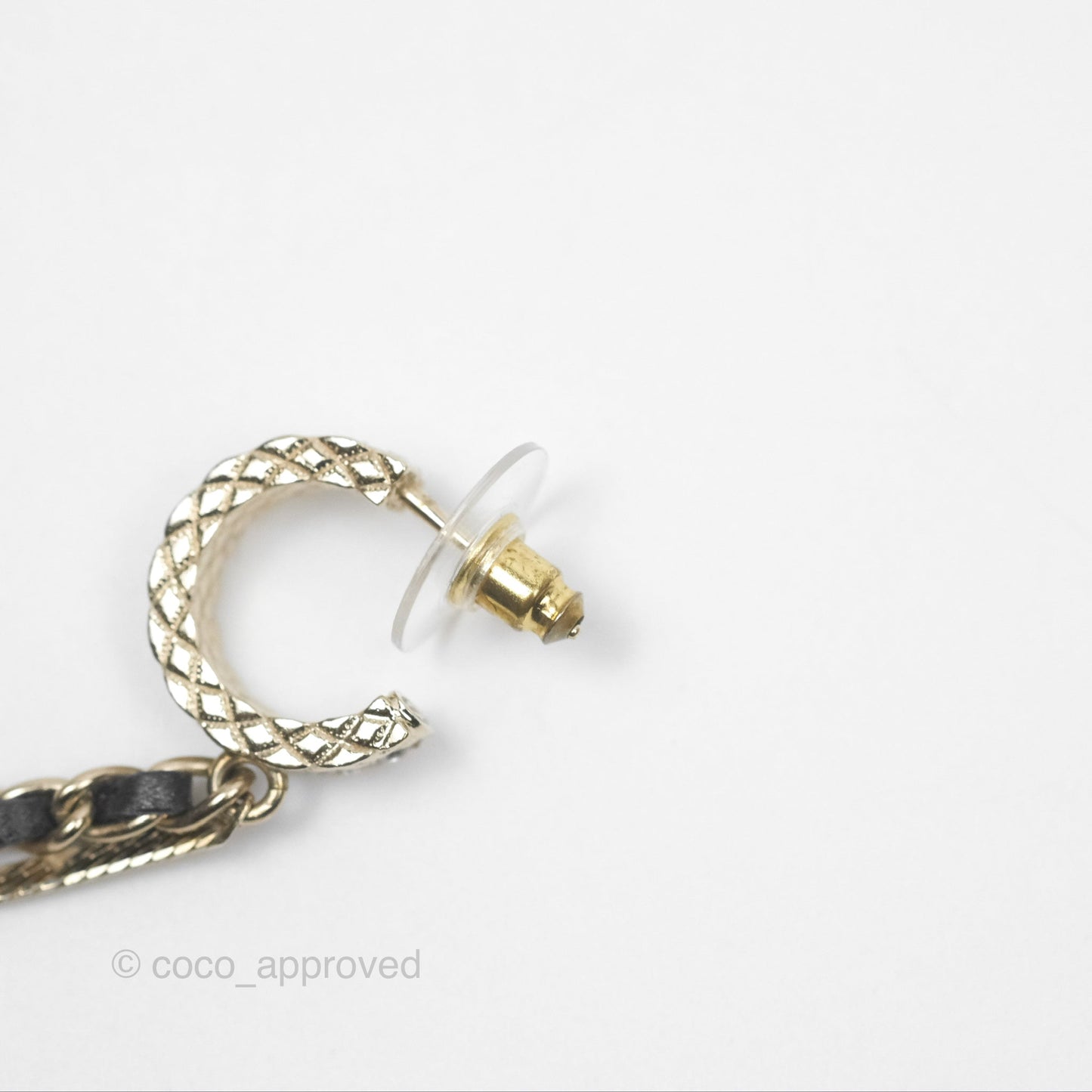 Chanel Crystal CC Braided Leather Chain Long Drop Earrings Gold Tone 22S
