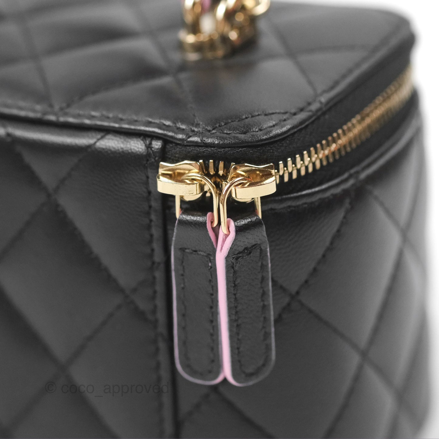 Chanel Vanity Rectangular Top Handle Black Pink Lambskin Gold Hardware