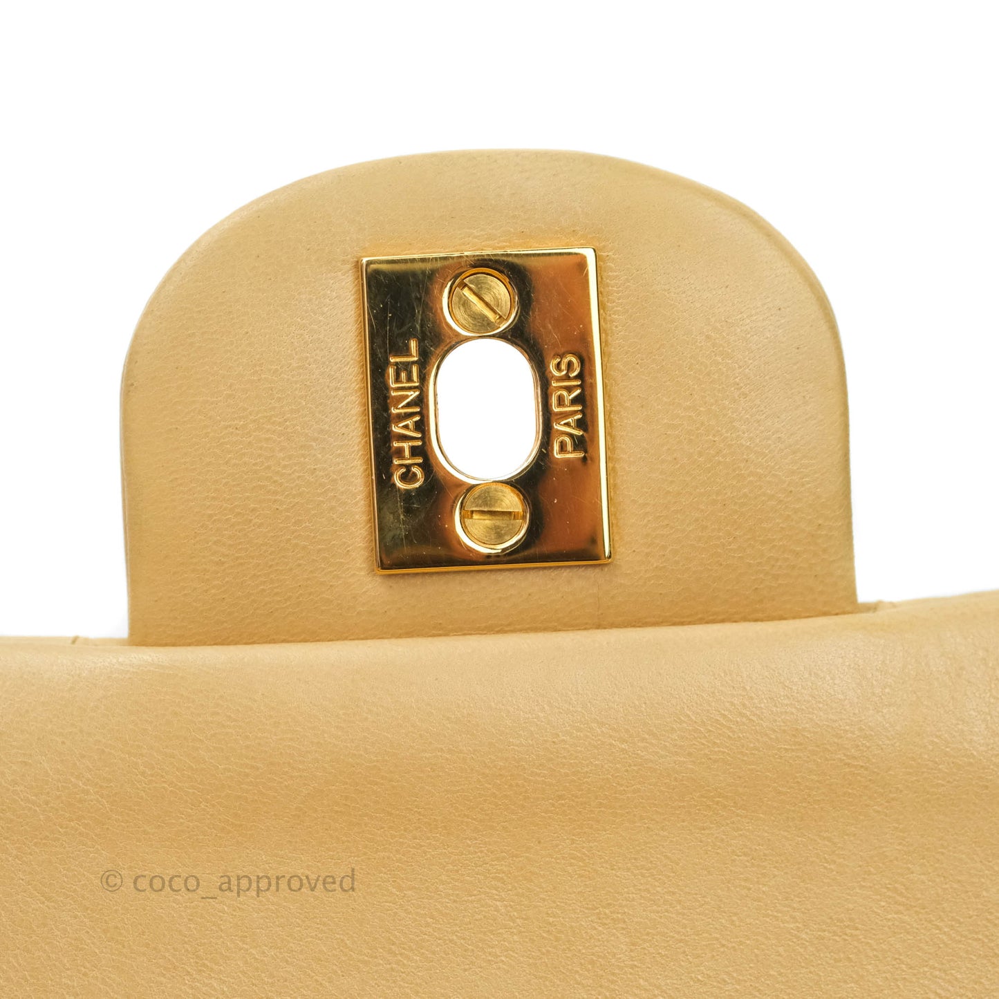 Chanel Vintage M/L Medium Double Flap Bag Beige Lambskin 24K Gold Hardware