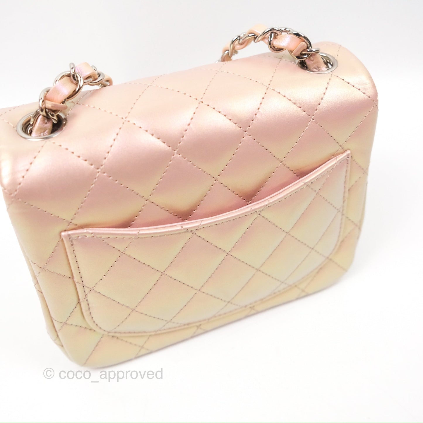 Chanel Mini Square Quilted Iridescent Pink Silver Hardware