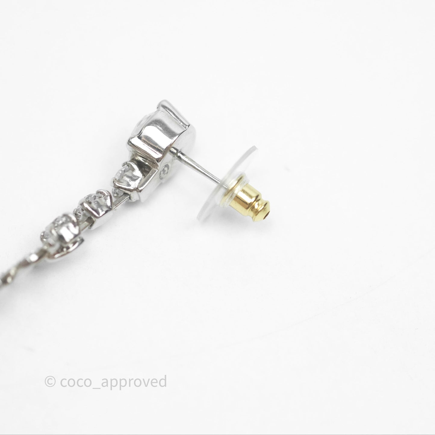 Chanel Crystal CC Star Drop Earrings Sliver Tone 20P