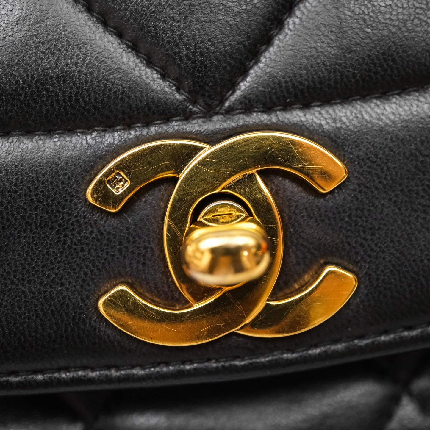 Chanel Vintage Medium Classic Diana Flap Bag Black Lambskin 24K Gold Hardware