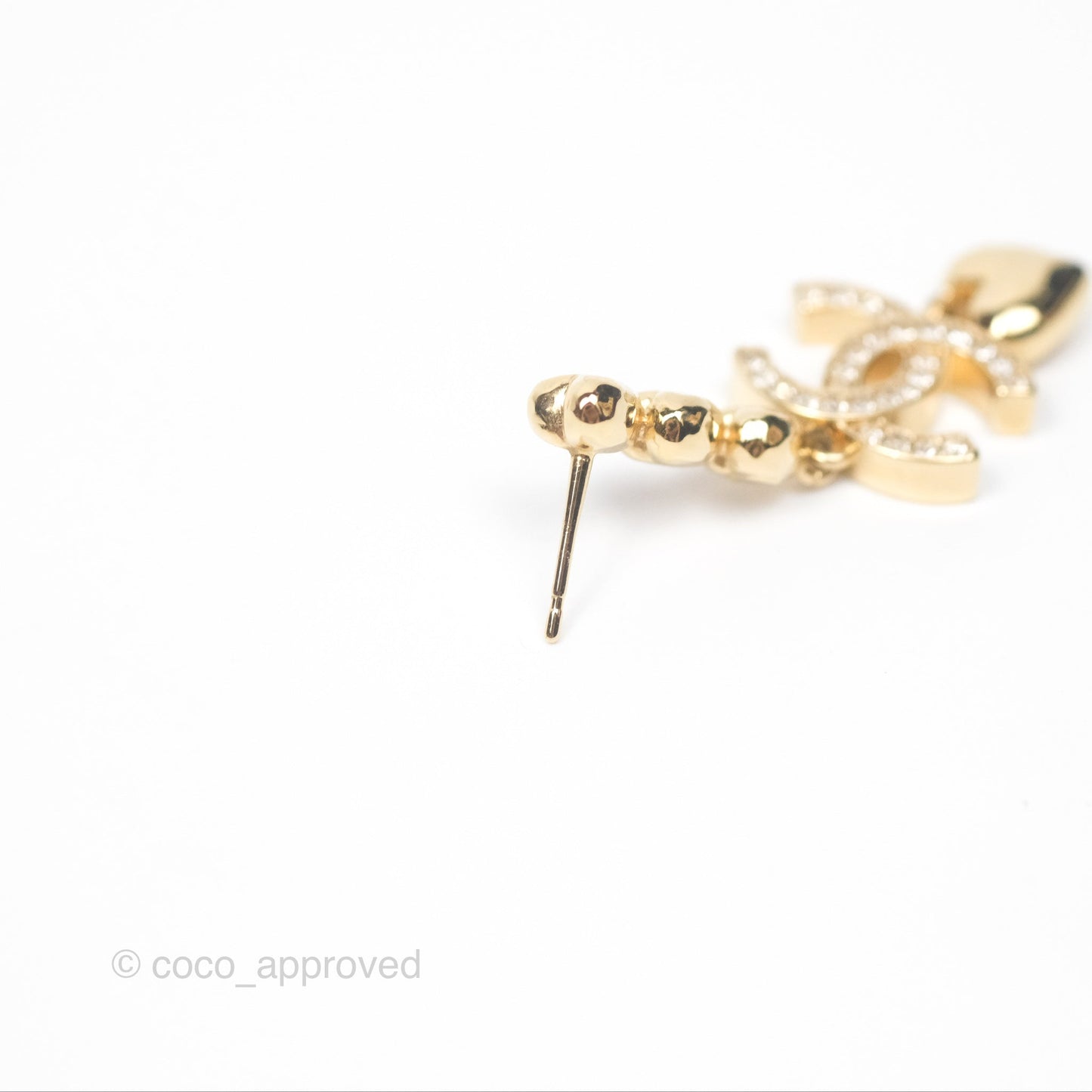 Chanel Crystal CC Heart Drop Earrings Gold Tone 23P