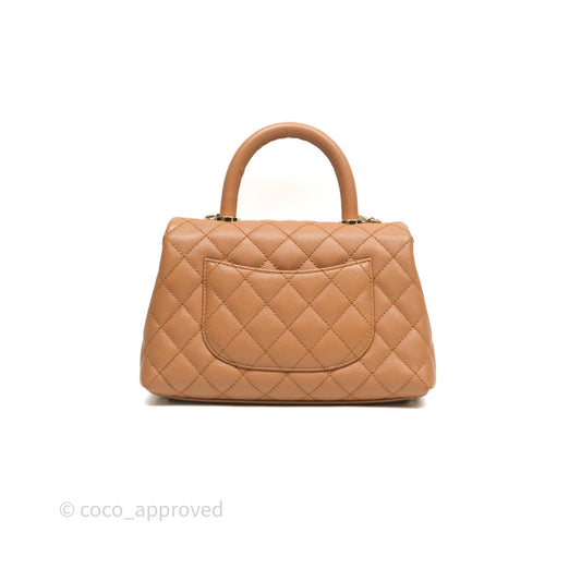 Chanel Small Coco Handle Dark Beige Caramel Caviar Gold Hardware