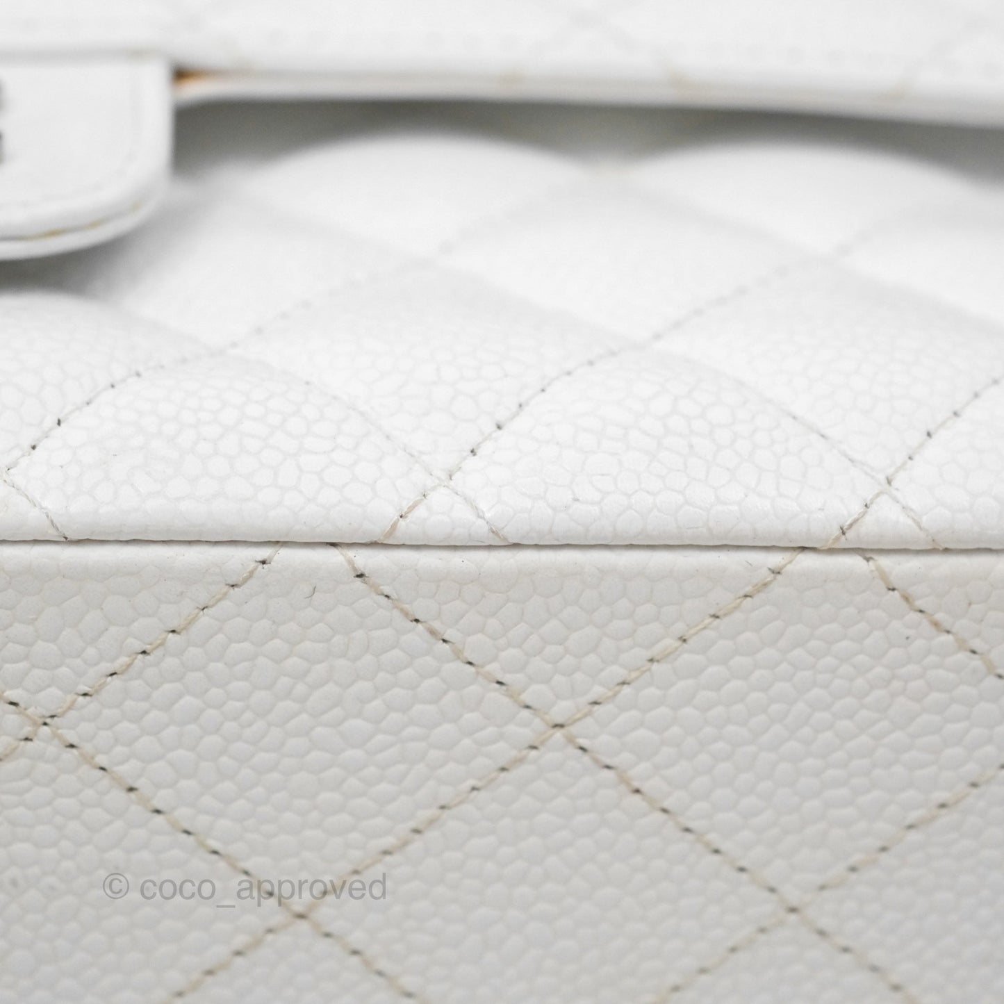 Chanel Classic M/L Medium Double Flap White Caviar Silver Hardware