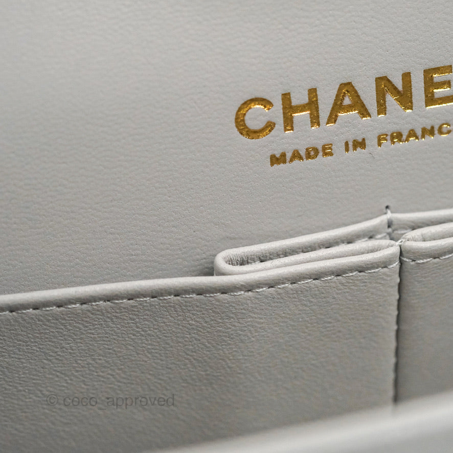 Chanel Classic Small S/M Quilted Flap Grey Caviar Gold Hardware 21A