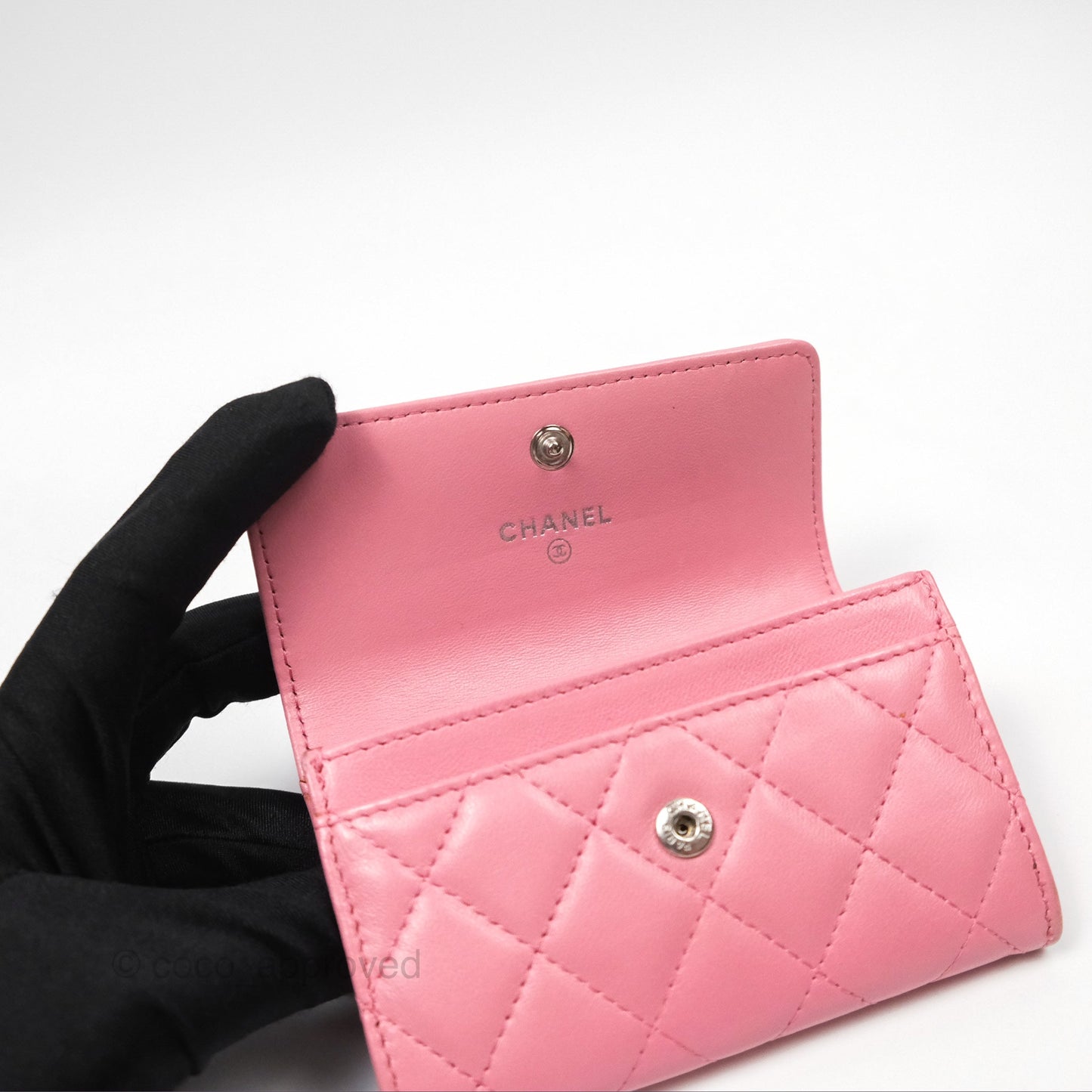 Chanel Quilted Flap Card Holder Pink Lambskin Silver Hardware