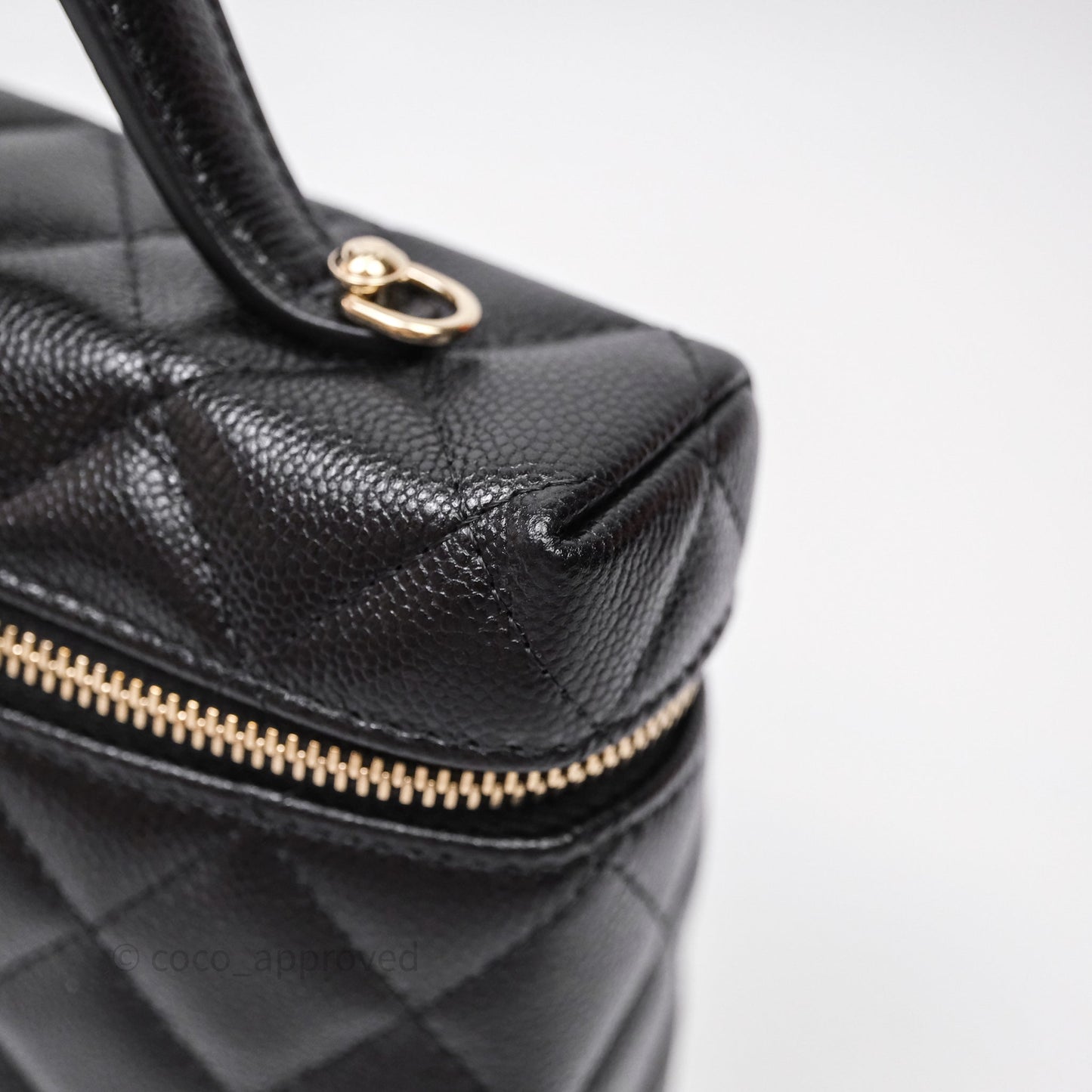 Chanel Top Handle Long Vanity with Chain Black Caviar Gold Hardware