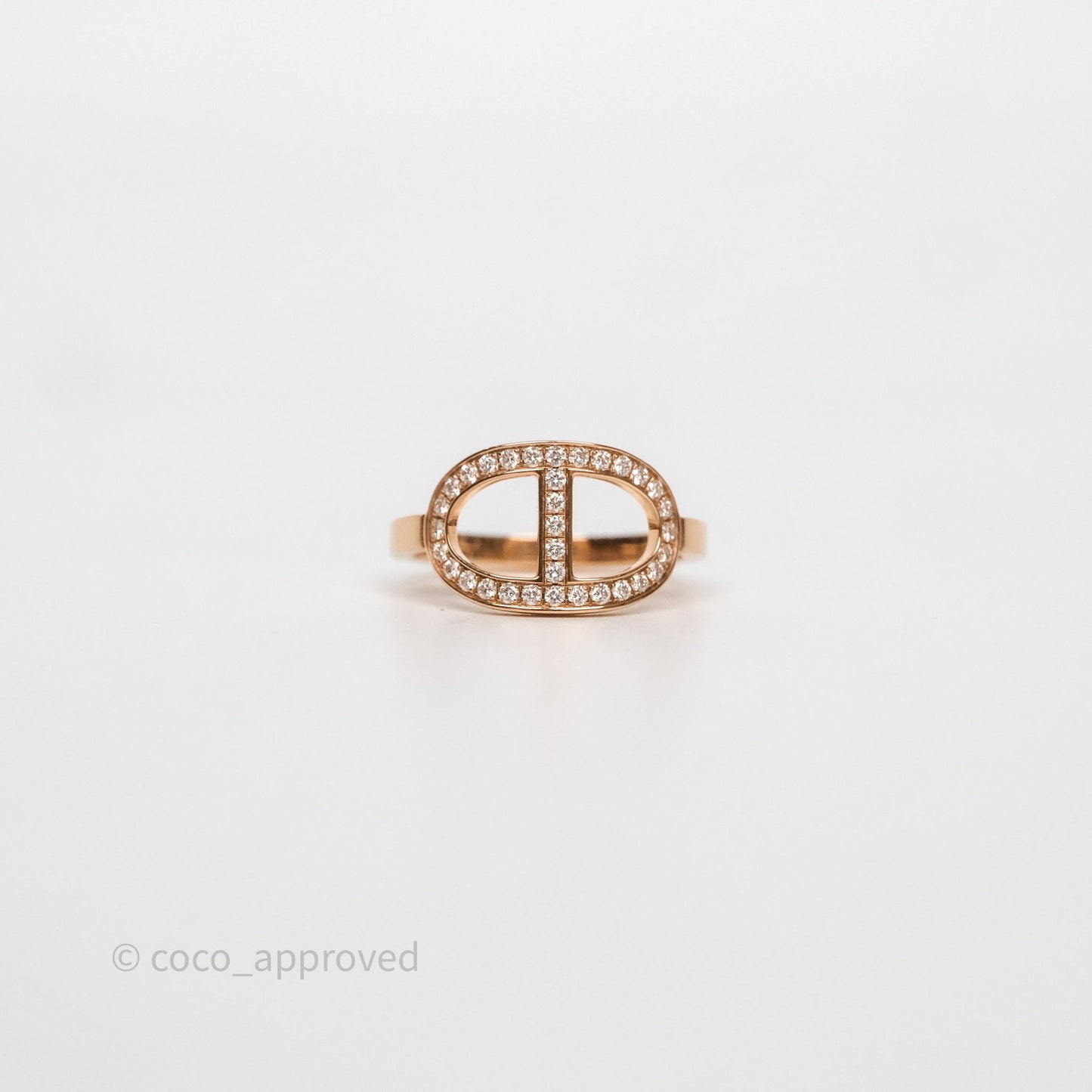 Hermès Chaine d'ancre Contour Ring Medium Model Diamonds Rose Gold Size 50