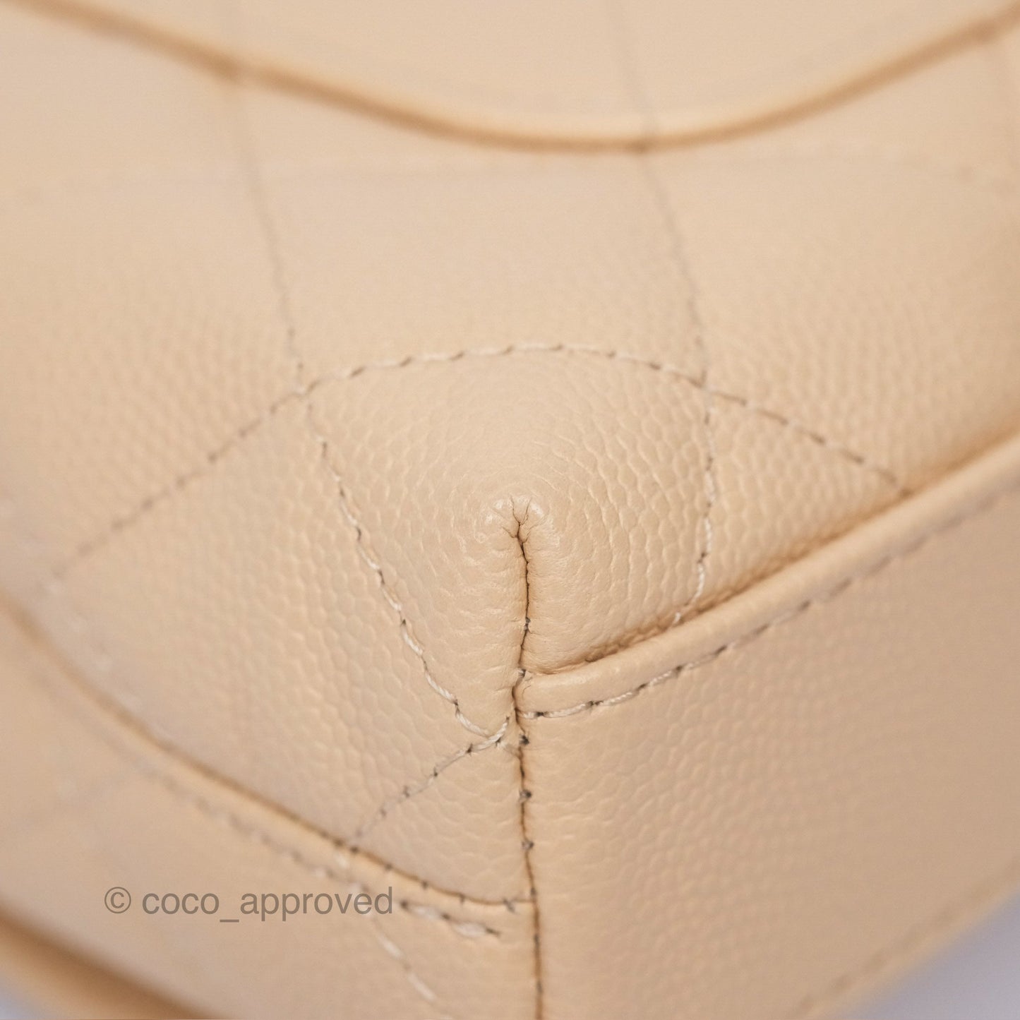 Chanel Coco Handle Clutch with Chain Quilted Beige Caviar Gold Hardware