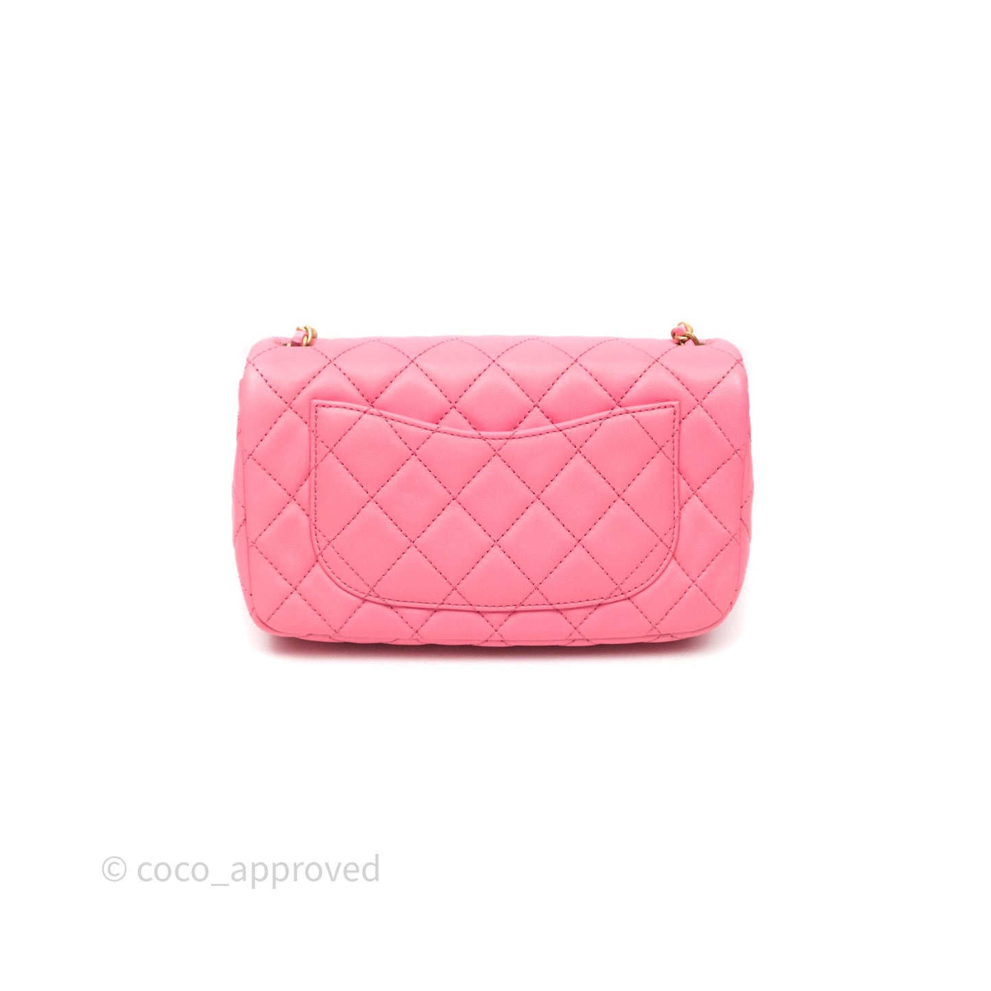 Chanel Mini Rectangular Pearl Crush Quilted Pink Lambskin Aged Gold Hardware