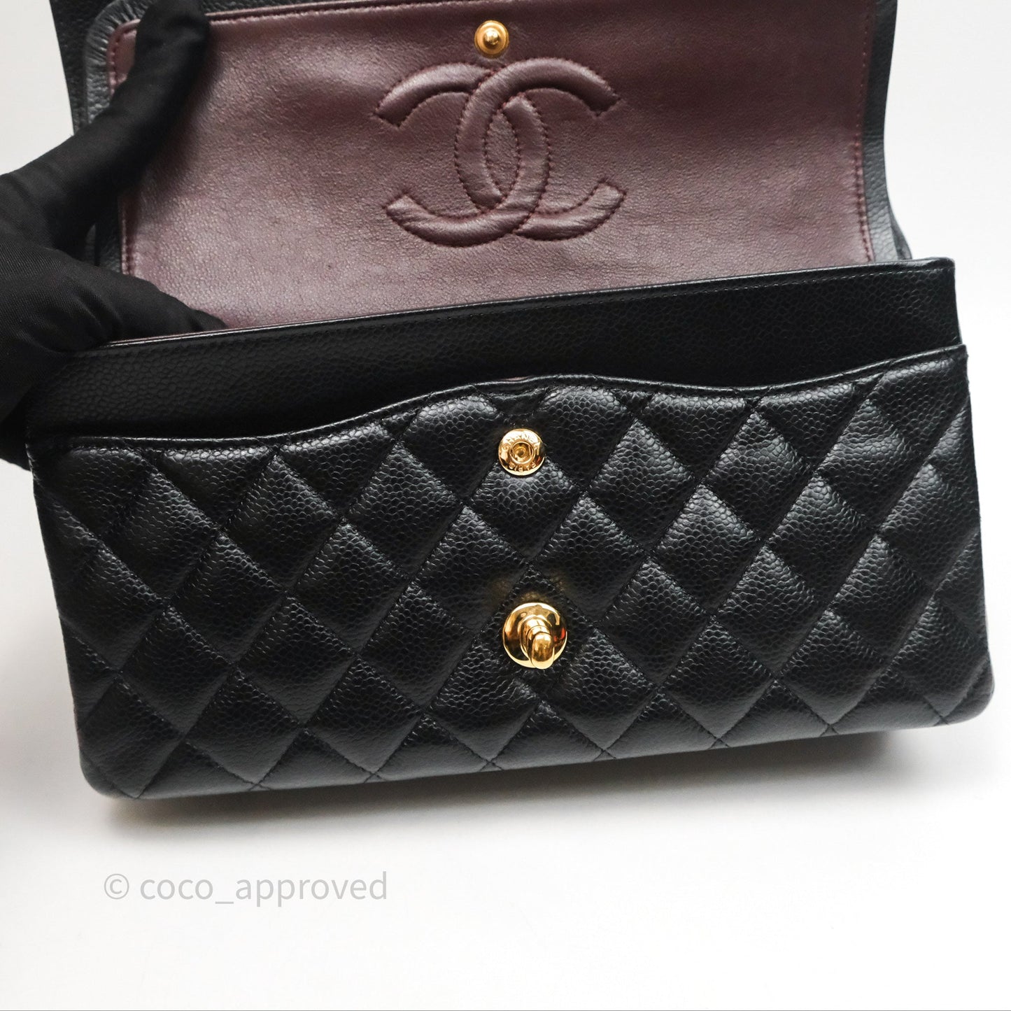 Chanel Classic M/L Medium Flap Quilted Black Caviar Gold Hardware