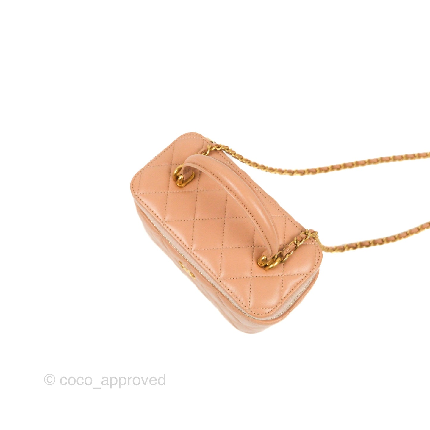 Chanel Vanity Rectangular Top Handle Beige Lambskin Gold Hardware