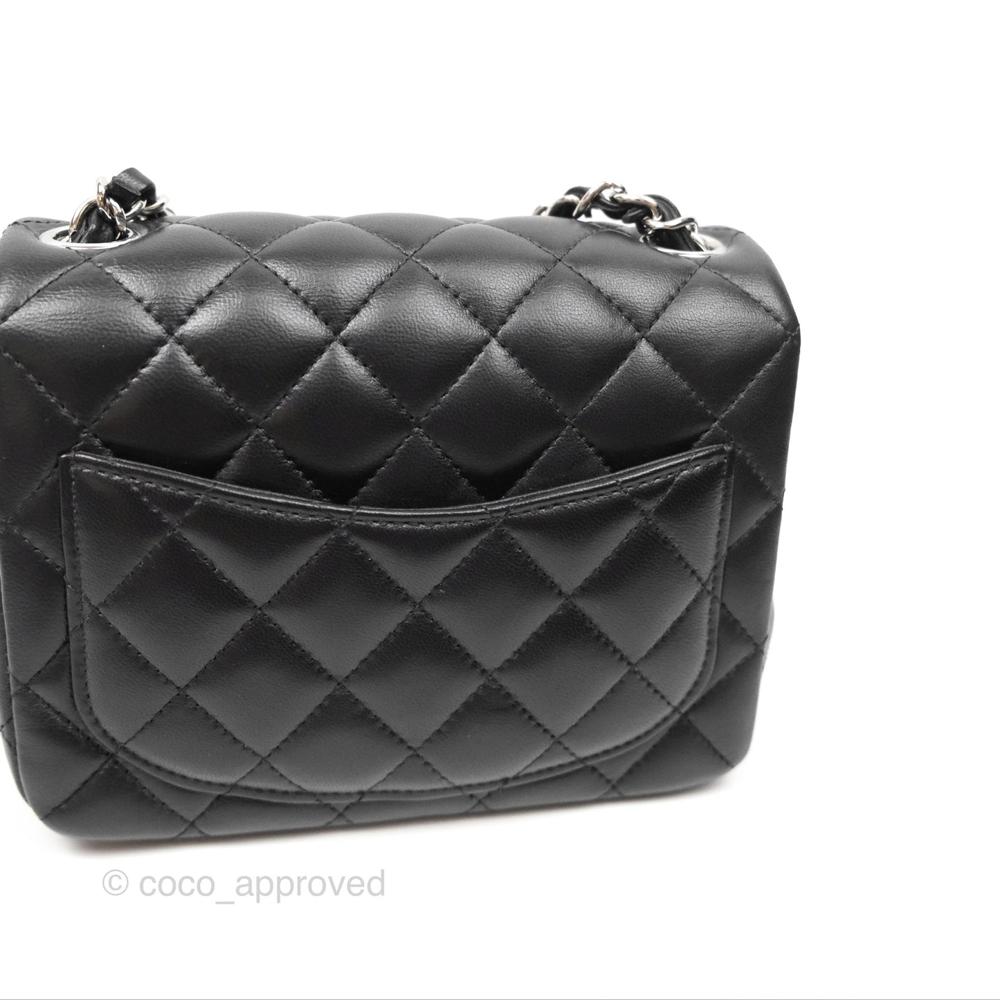 Chanel Mini Square Flap Quilted Black Lambskin Silver Hardware