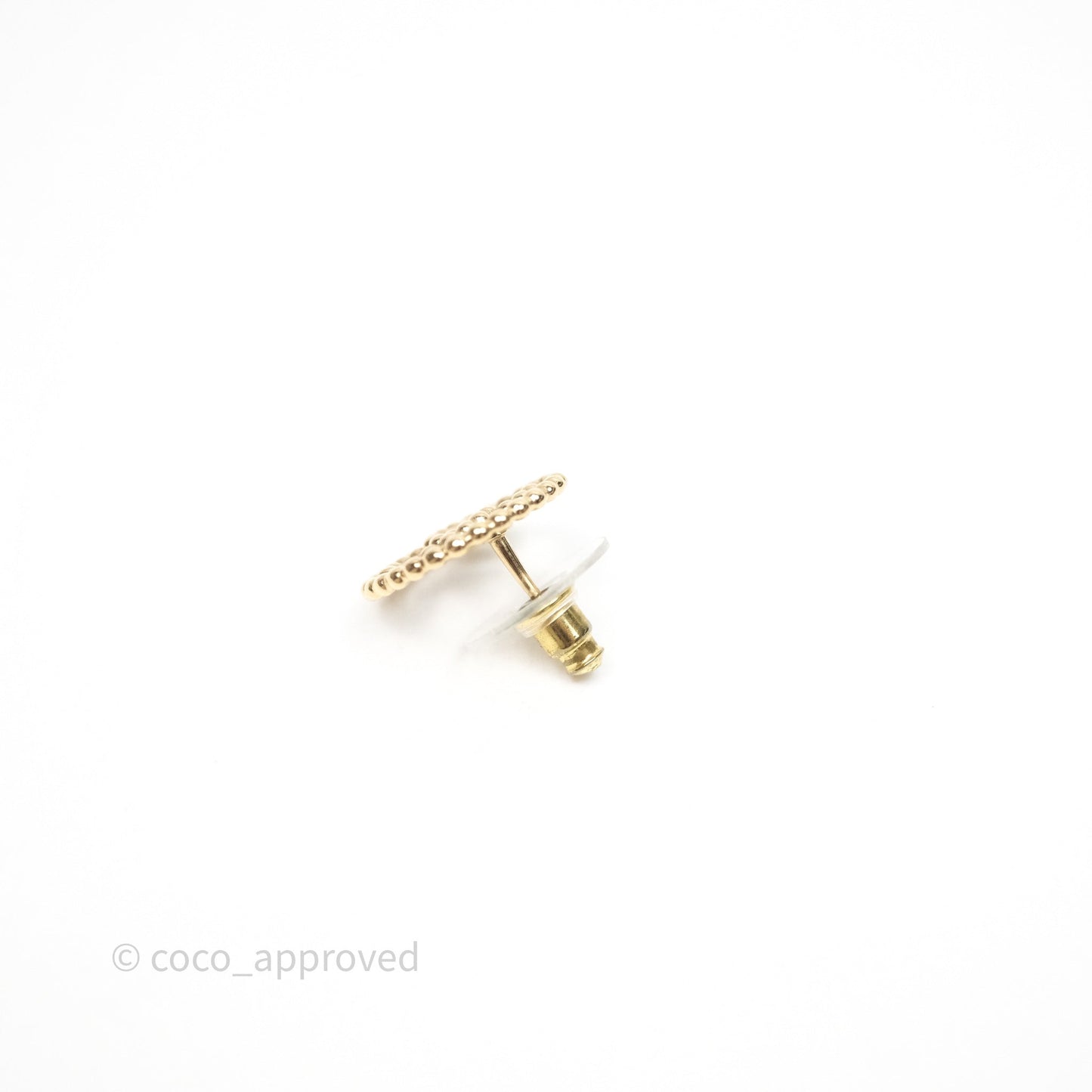 Chanel CC Round Metal Bead Earrings Gold Tone 22C