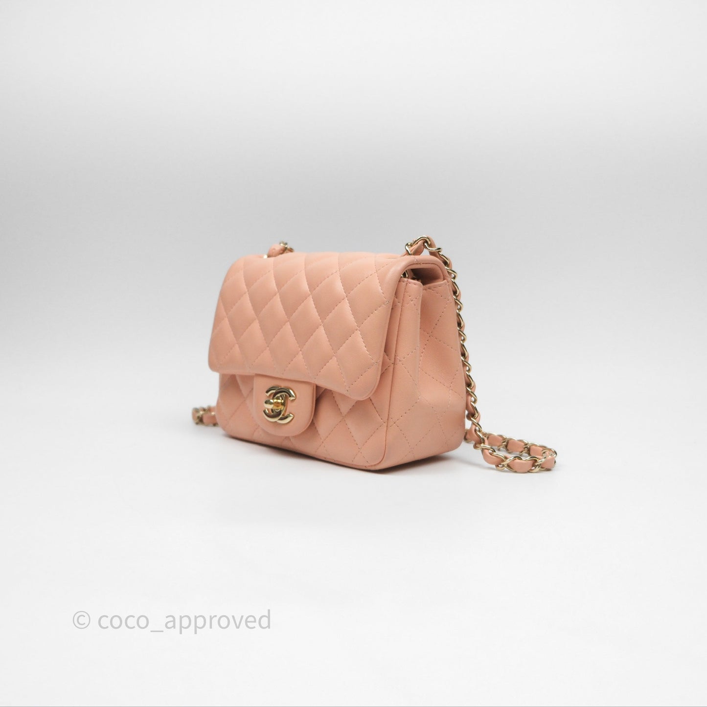 Chanel Mini Square Flap Quilted Beige Pink Lambskin Gold Hardware