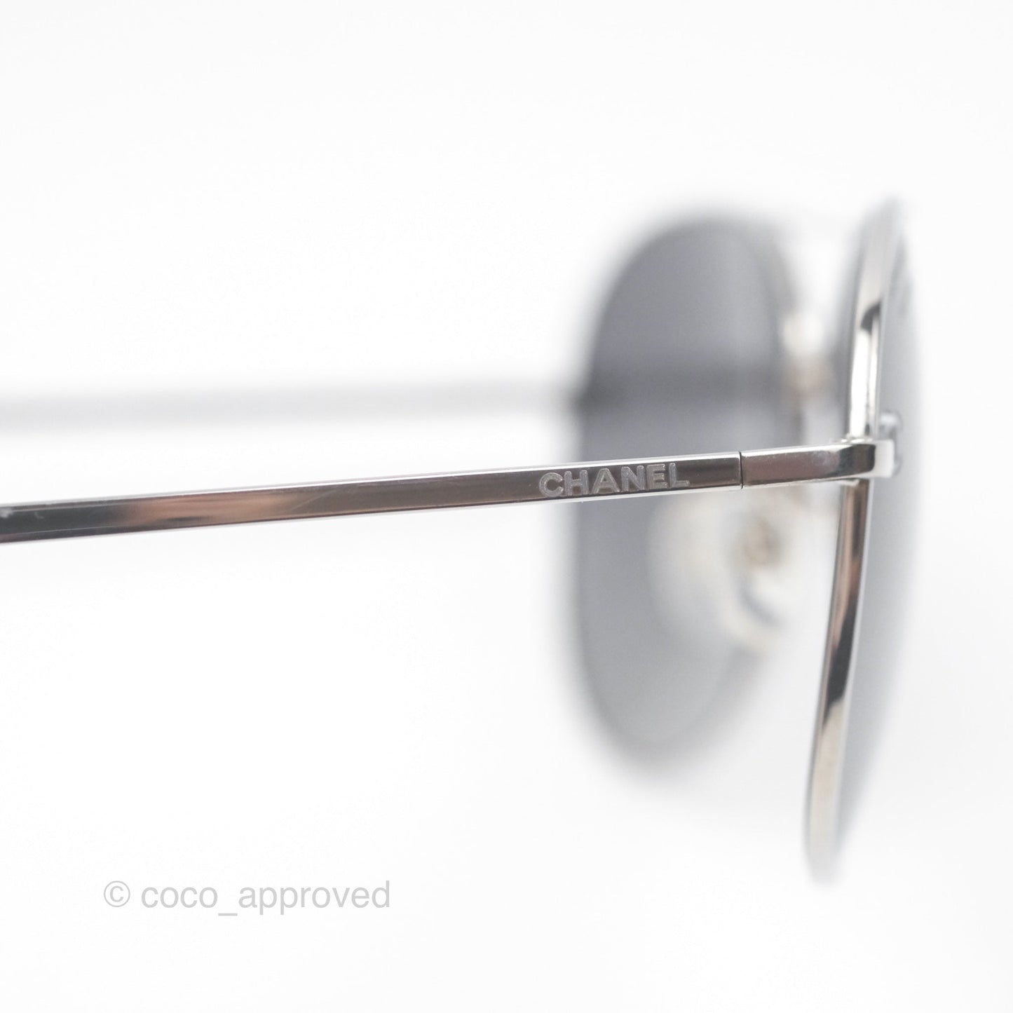 Chanel 4189 Pilot Sunglasses in Titanium and Calfskin Grey Lense